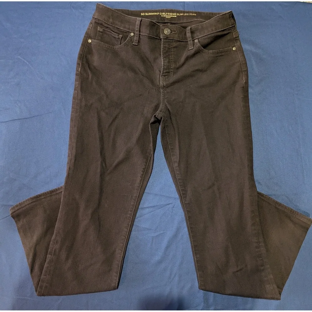 SO Slimming Chico's Girlfriend Slim Leg Jeans Women's Size 4R Dark Brown Stretch